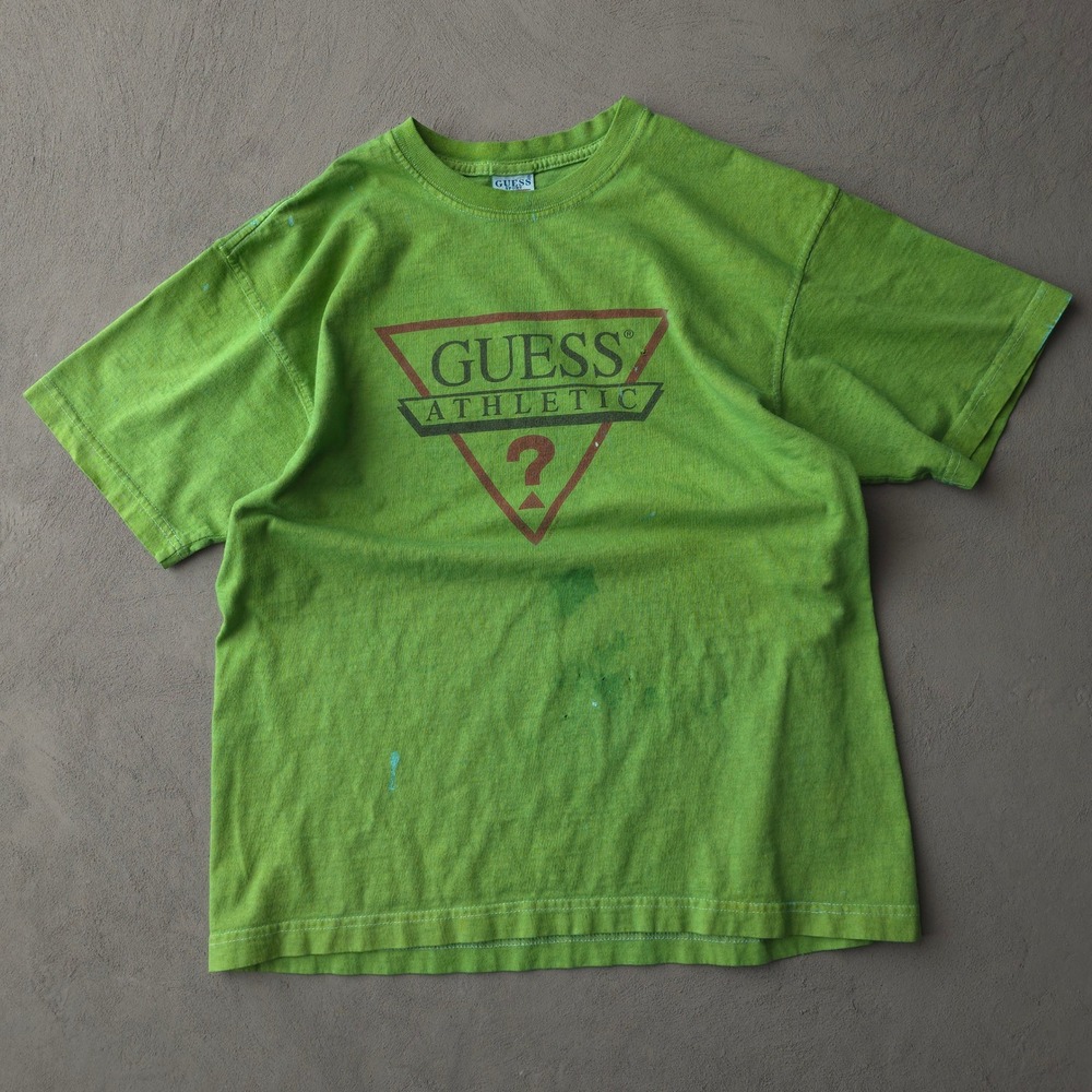 Vintage 90s Guess Green T-shirt M Athletic Sport Graphic Logo